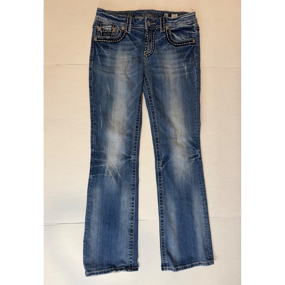 Miss Me Sunny Boot Jeans Womens 31 Y2K Thick Stitch Embroidered Pocket Bootcut